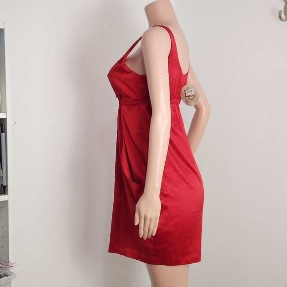 BCBG Red Mini Satin Pockets Empire Waist Thick Strap Dress Sz S - Picture 5 of 12